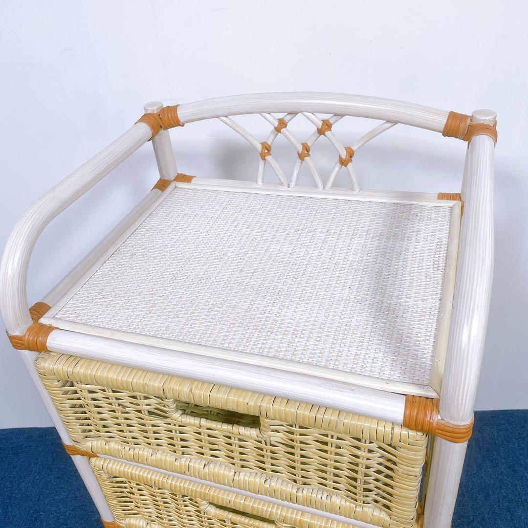 【送料込】KOIZUMI ラタン家具 籐 4段チェスト キャスター付 収納タンス