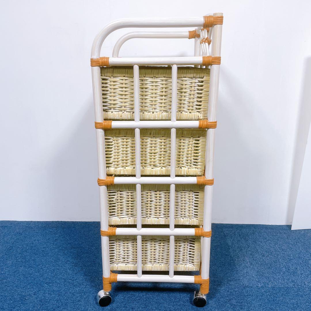 【送料込】KOIZUMI ラタン家具 籐 4段チェスト キャスター付 収納タンス