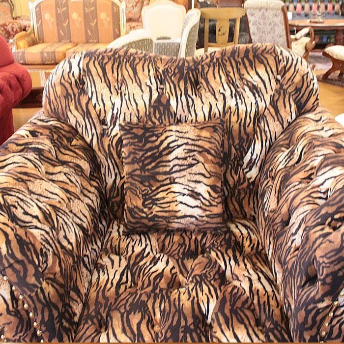 一人掛けソファ 虎柄 ファブリックチェア 個性派インテリア 143-137