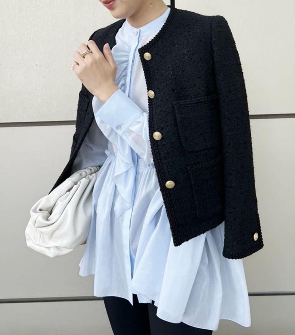 ESTNATION コットンシルク フリルチュニックブラウス ライトブルー