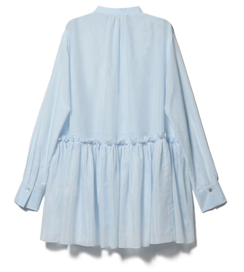 ESTNATION コットンシルク フリルチュニックブラウス ライトブルー