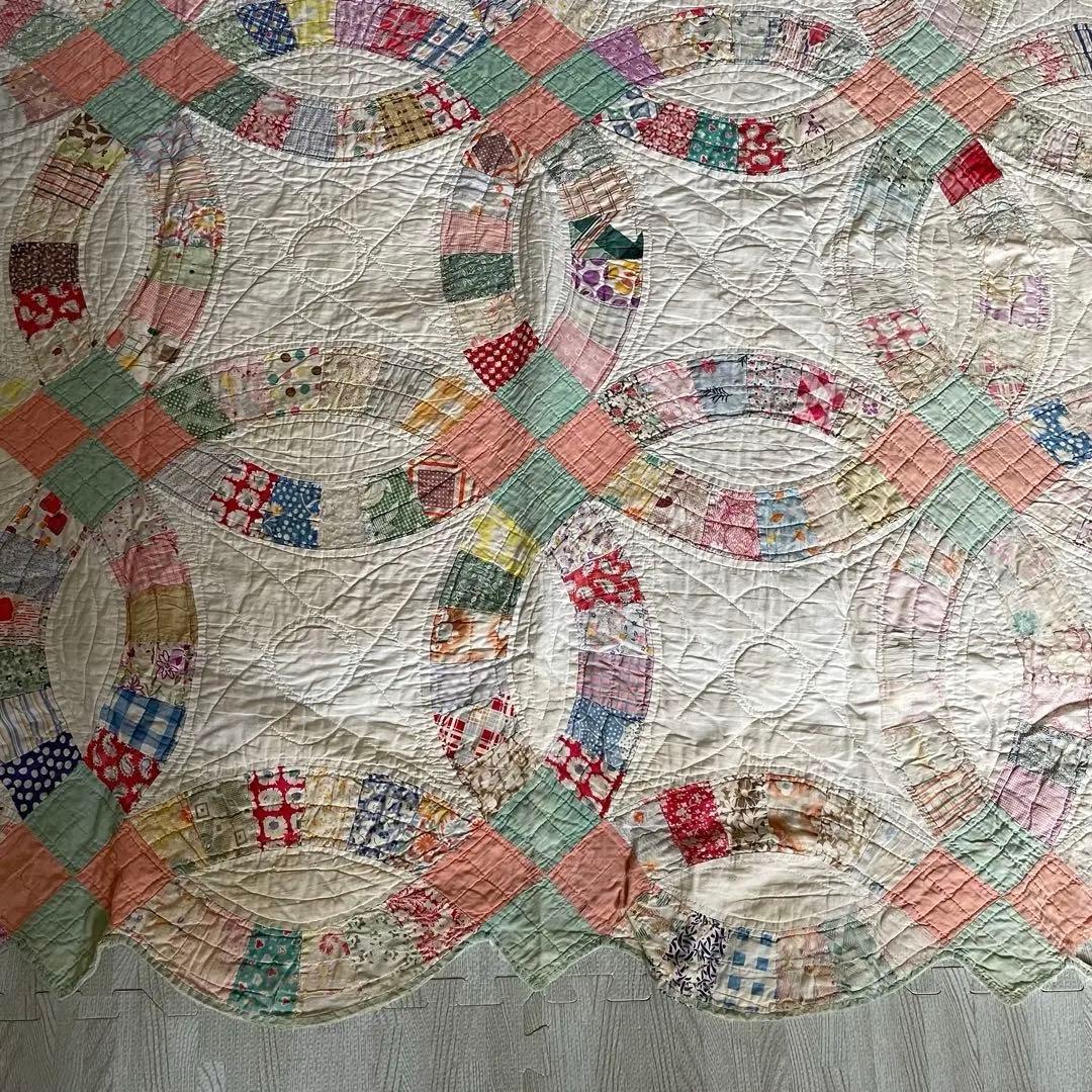 アンティークキルトビンテージ　パッチワークダブルウェディング　フィードサック