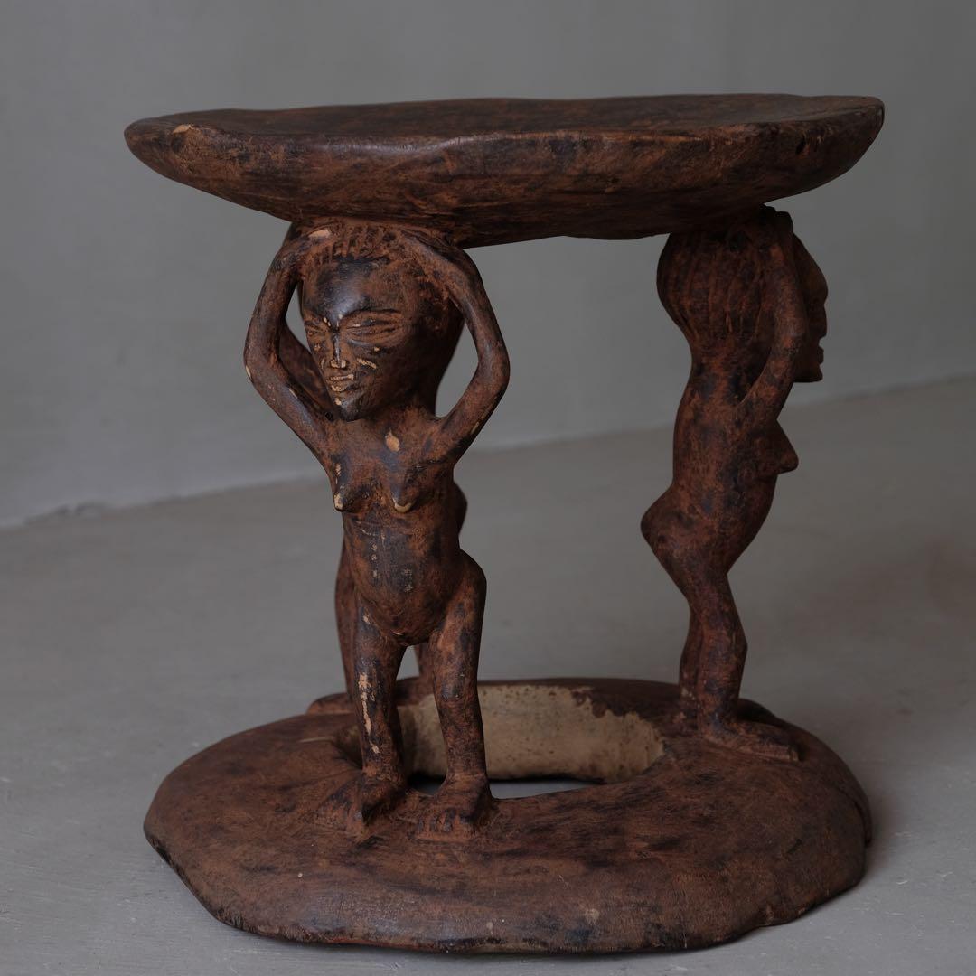アフリカ 木製スツール　プリミティブ 丸椅子 チェア 花台 サイドテーブル