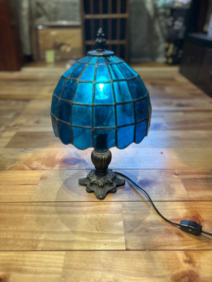 【在庫整理特価】青いステンドグラス　ヴィンテージ テーブルランプ 昭和レトロ