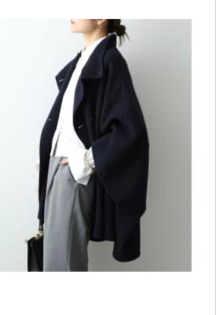 2023AW スローブイエナ スタンドカラーダブルフェイスポンチョ ネイビー