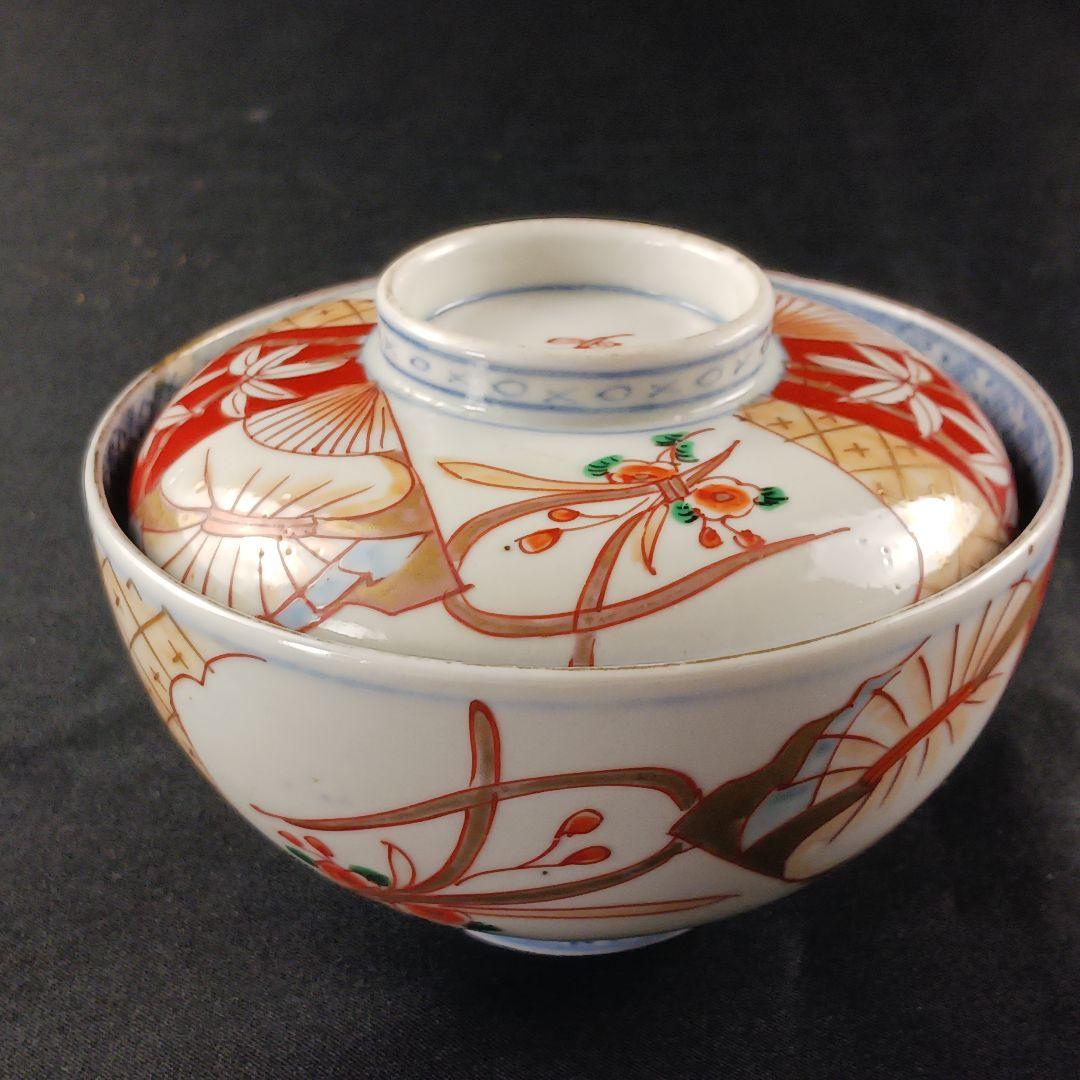 Y2794-1 伊万里 染錦 蓋茶碗 10客セット 共箱