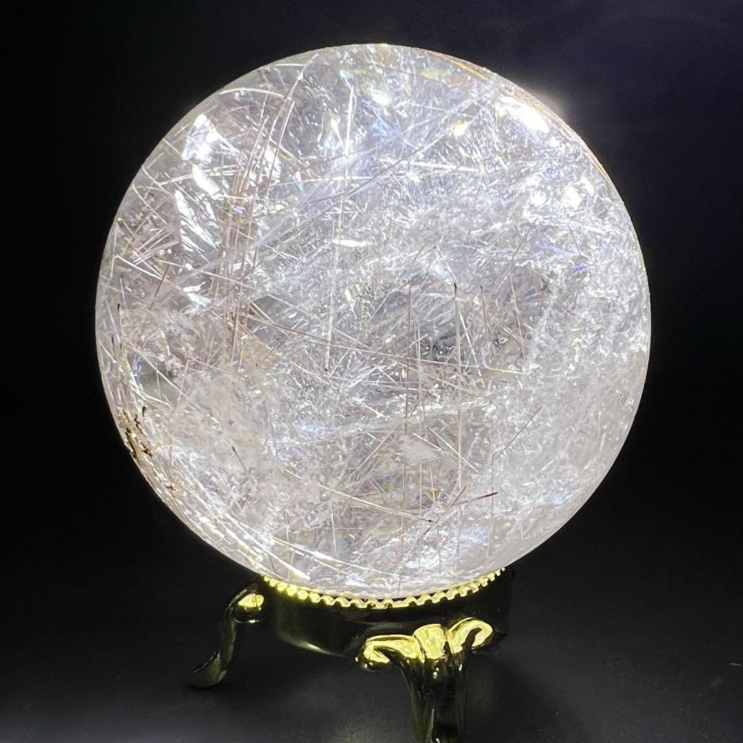 ‪☆極上逸品‪☆透明度と素敵な煌めき☆虹入り ルチルインクォーツ 丸玉 天然石