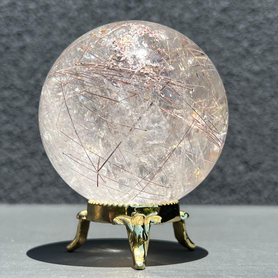 ‪☆極上逸品‪☆透明度と素敵な煌めき☆虹入り ルチルインクォーツ 丸玉 天然石