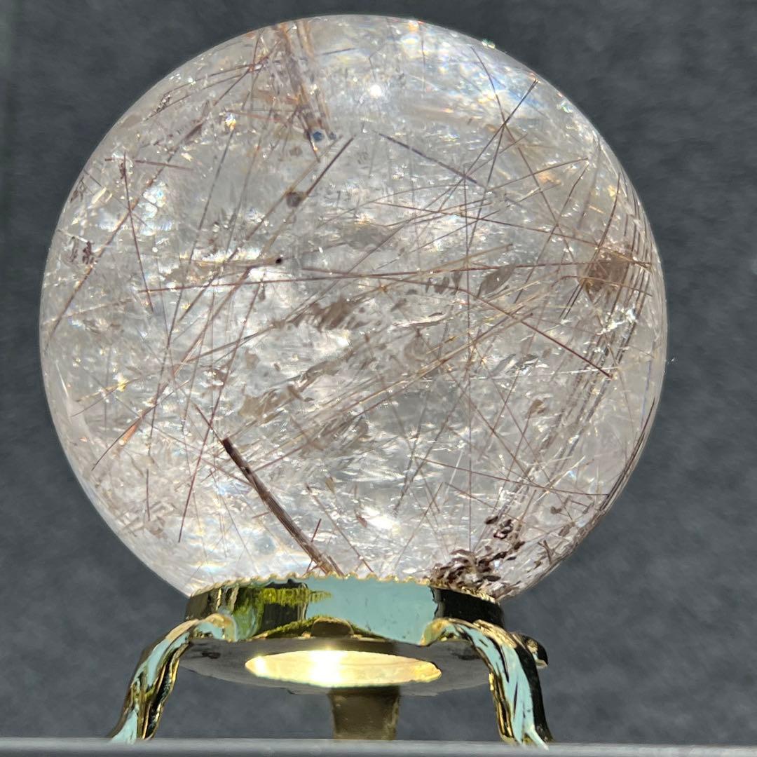 ‪☆極上逸品‪☆透明度と素敵な煌めき☆虹入り ルチルインクォーツ 丸玉 天然石