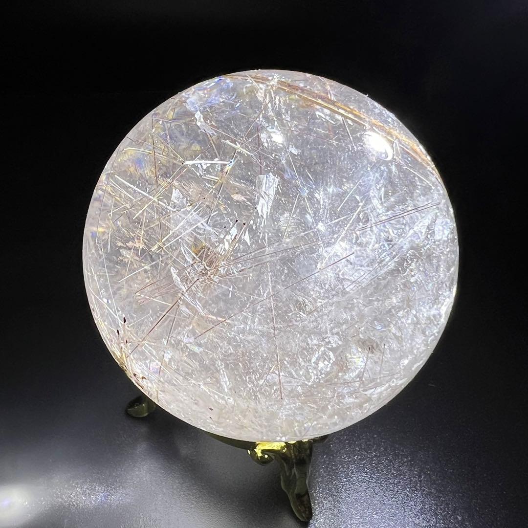 ‪☆極上逸品‪☆透明度と素敵な煌めき☆虹入り ルチルインクォーツ 丸玉 天然石