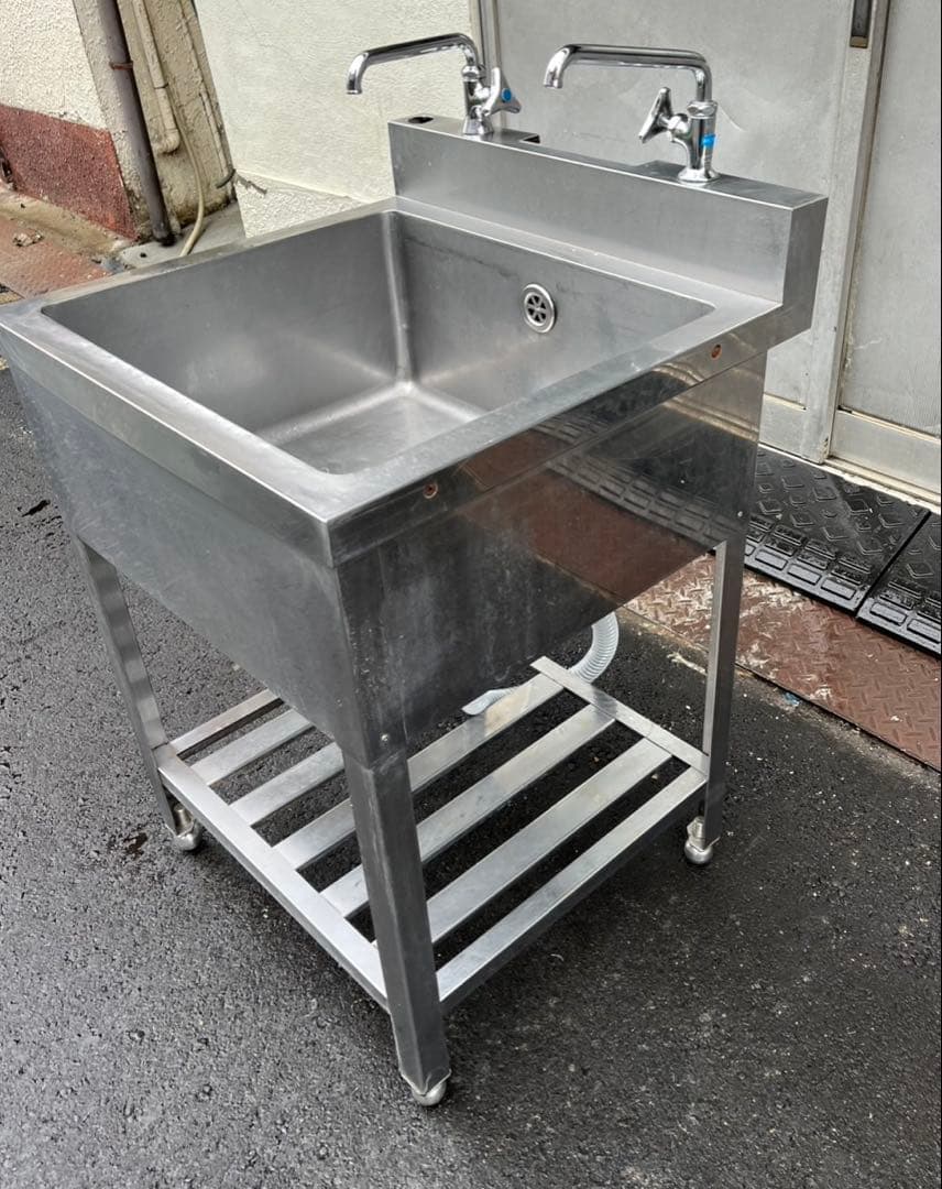 業務用 1槽シンク 二口蛇口付き 幅600×奥600×高さ800+BG90 一槽