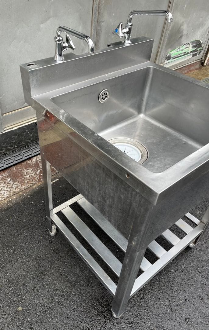 業務用 1槽シンク 二口蛇口付き 幅600×奥600×高さ800+BG90 一槽