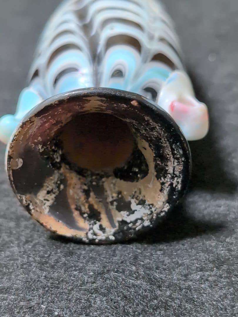 ローマングラス 青と黒のストライプ模様 ガラス花瓶