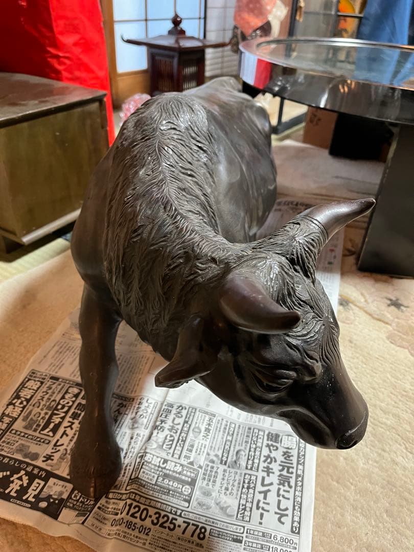 【希少大型】ブロンズ製 牛 置物 青銅 彫刻 美術品 インテリア オブジェ
