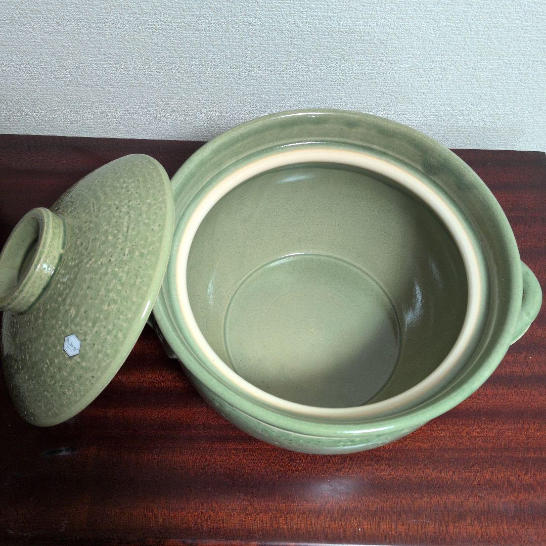 新品　未使用　佐治陶器　伊賀焼　 緑彩ごはん鍋　5合炊き