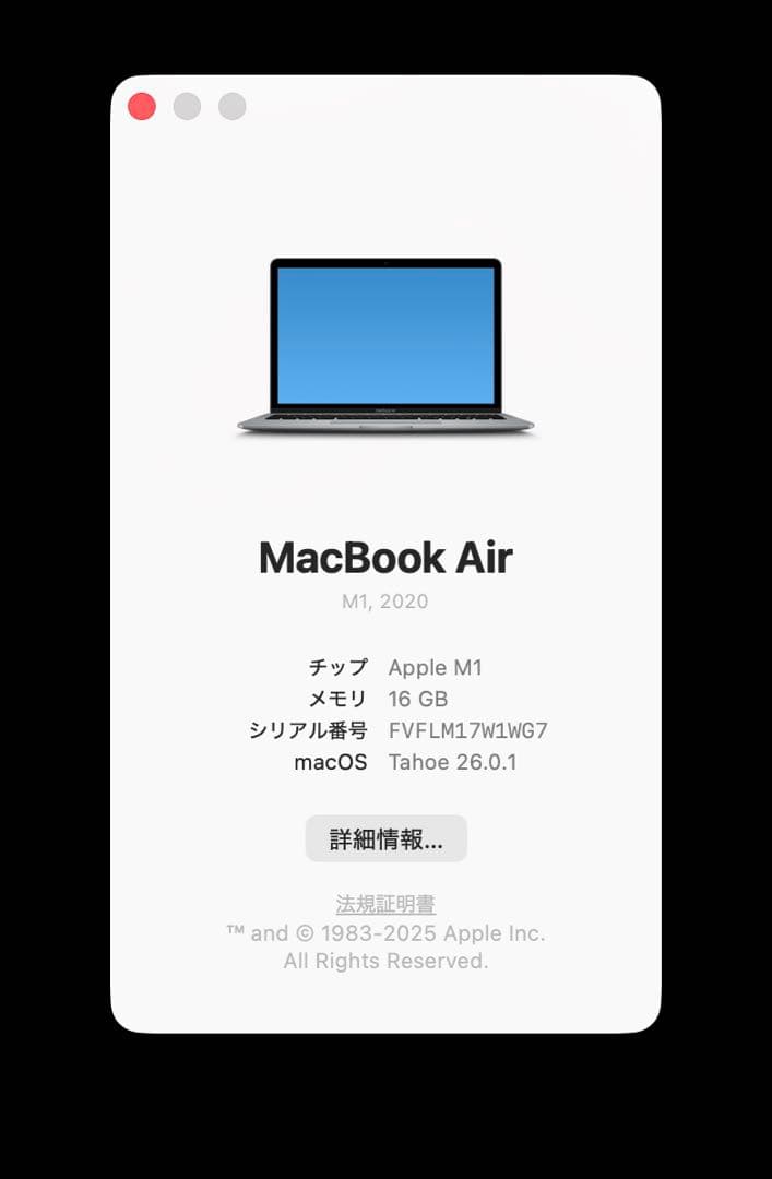 MacBook Air M1/16GB/256GB スペースグレイ 充放電3回