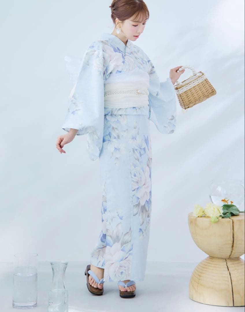 【浴衣3点セット】【新品未使用】【未開封】クラシカルローズブルー浴衣