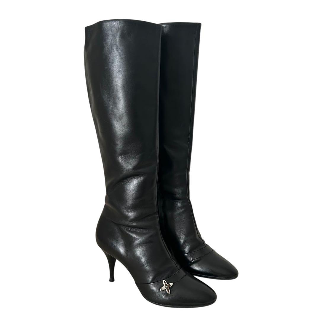 美品 ルイヴィトン ロングブーツ レザー 黒 23.5cm 36.5