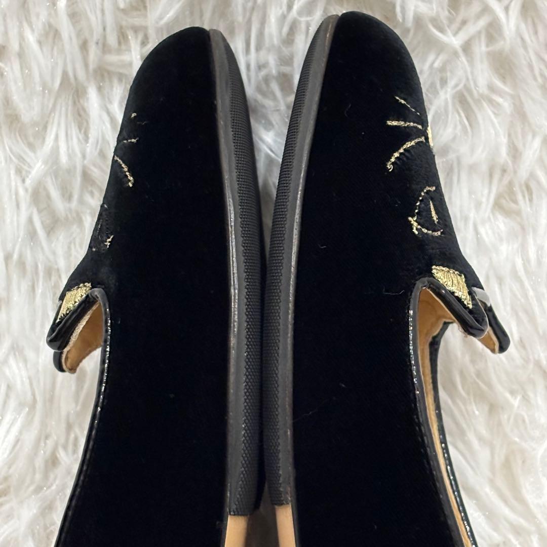 [極美品] シャルロットオリンピア　ベロア　猫モチーフ　刺繍　フラットシューズ