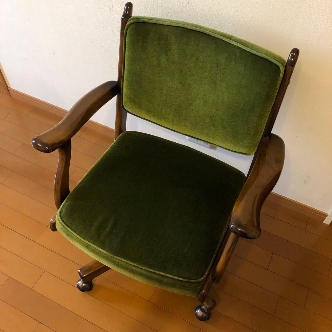 karimoku グリーン ベルベット デスクチェア