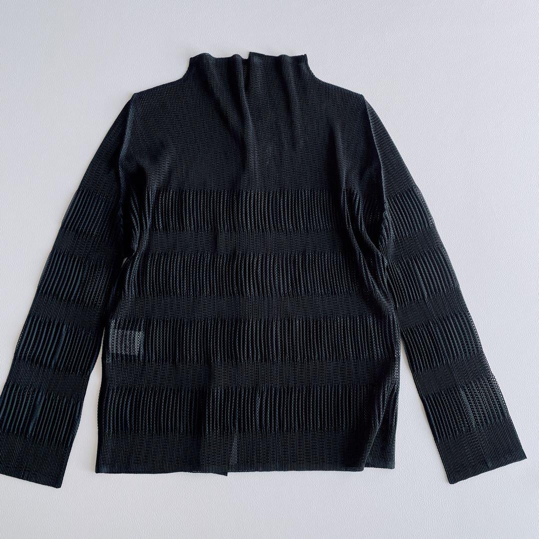 美品✨プリーツプリーズ　カーディガン　黒　透かし　メッシュ　シャツ　サイズ3