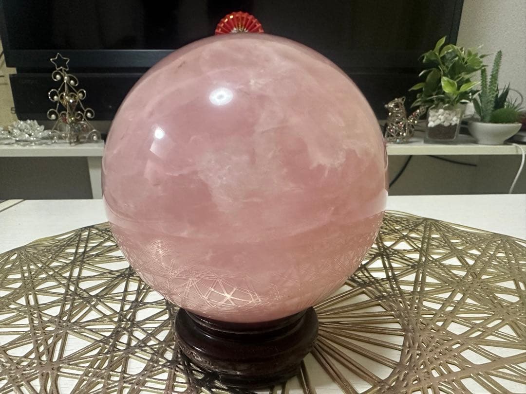 ローズクォーツ丸玉 直径約9cm 天然石 パワーストーン スフィア スタンド付き