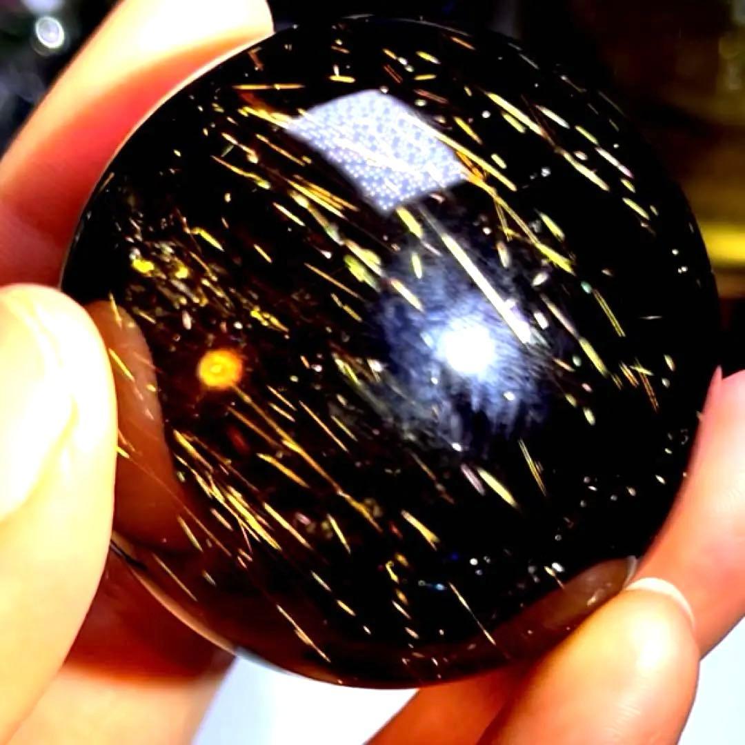 超絶綺麗　52mm ゴールドルチルクォーツ　丸玉 スフィア　金針水晶