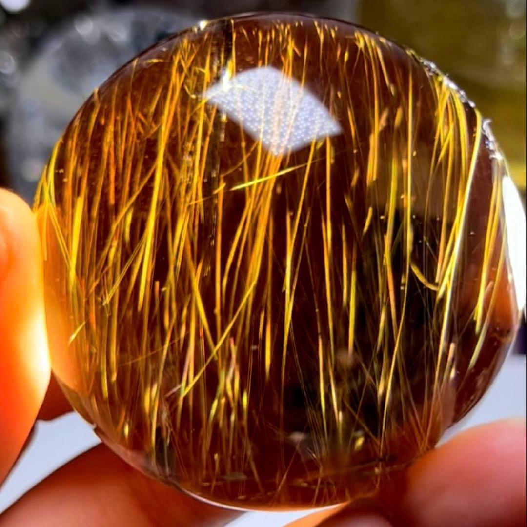 超絶綺麗　52mm ゴールドルチルクォーツ　丸玉 スフィア　金針水晶