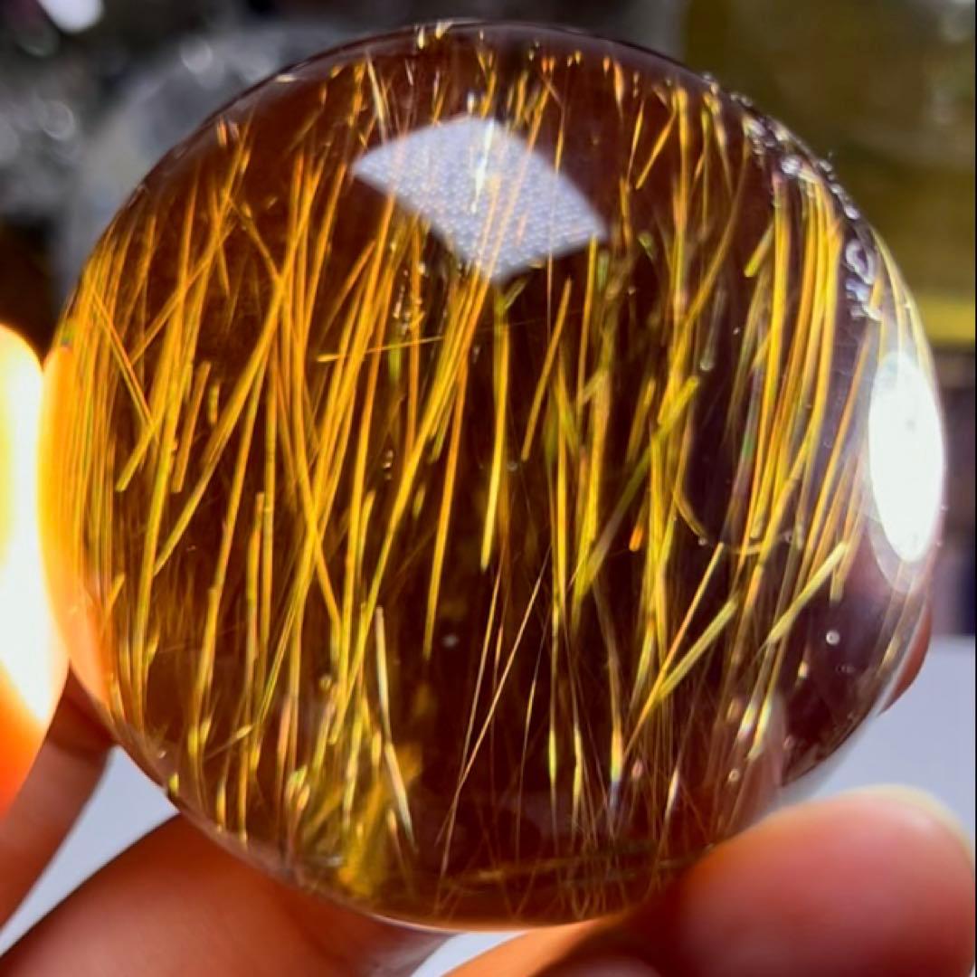 超絶綺麗　52mm ゴールドルチルクォーツ　丸玉 スフィア　金針水晶