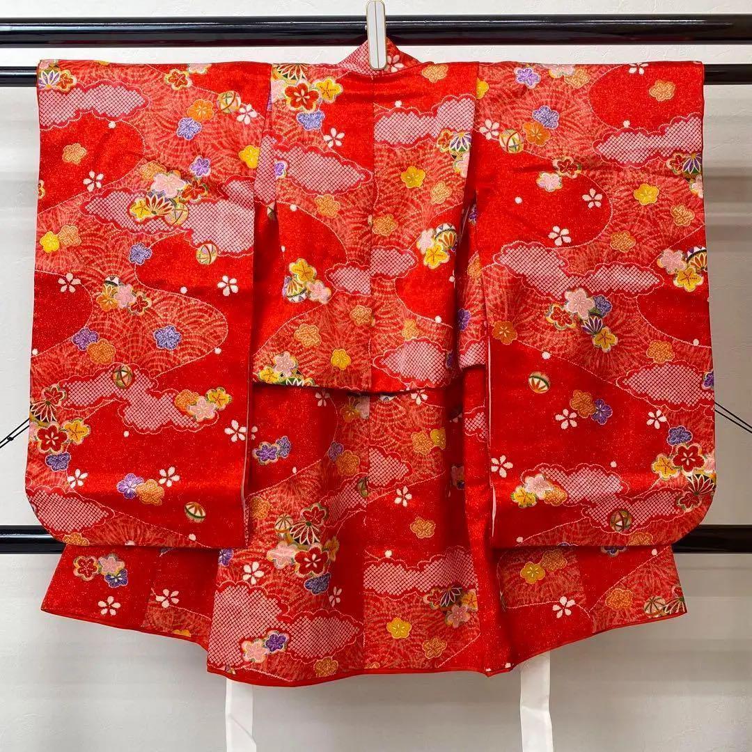 【着物と帯 時流】195ys◆3才女の子着物&被布コート+長襦袢バッグセット美品