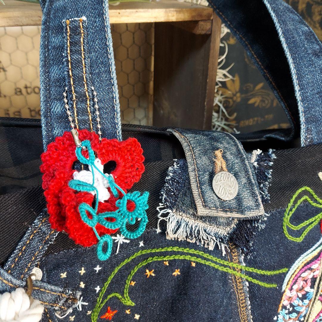 【Kal】大きな刺繍デニムバック　No.651　デニムリメイク　特大バック