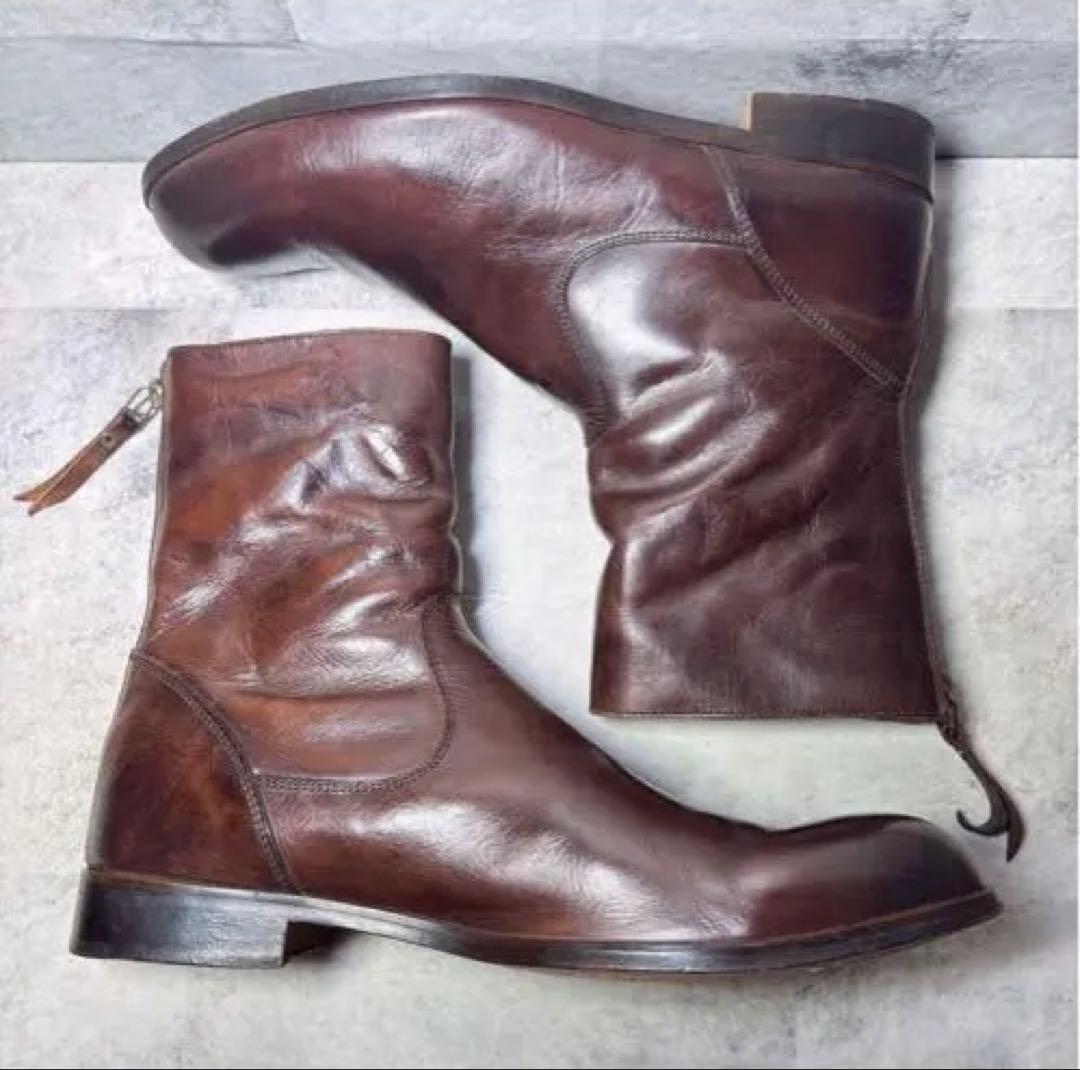 PADRONE パドローネ ショートブーツ 41 バックジップ 本革 ブラウン