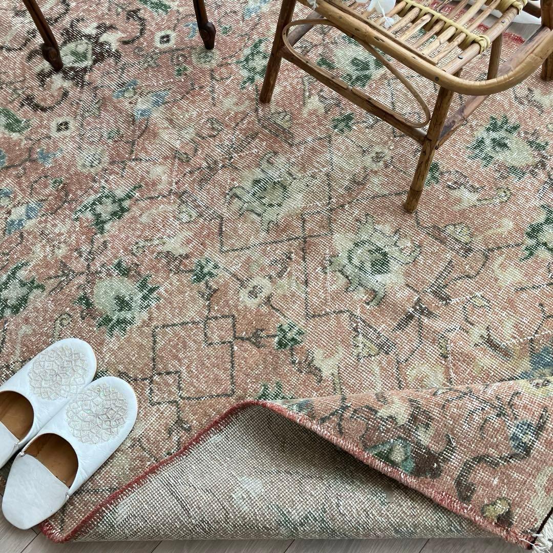 シャビーピンク✳︎120×177グリーン　ブルー　　チョコ　トルコヴィンテージラグ
