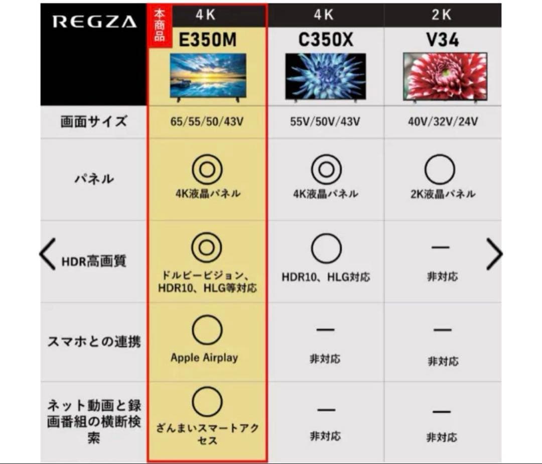 REGZA 65V E350M 4K液晶テレビ
