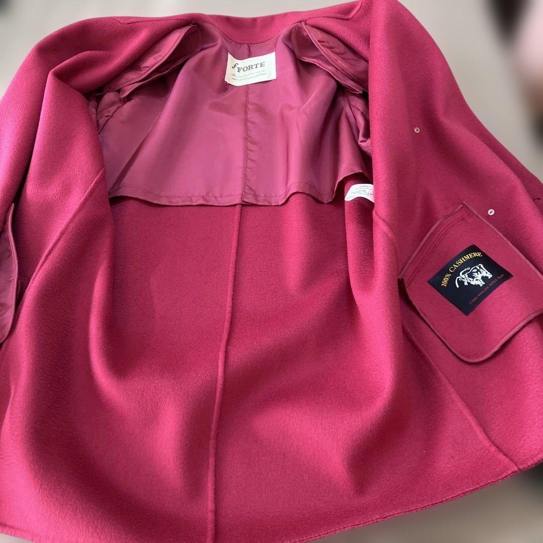 【新品タグ付き】カシミヤ100％ バーガンディ ハーフコート ダブルブレスト