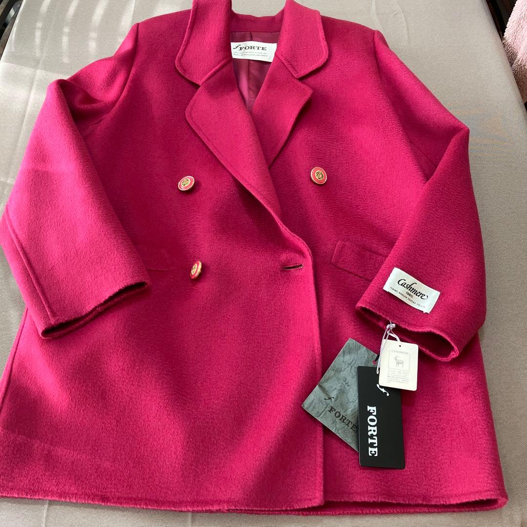 【新品タグ付き】カシミヤ100％ バーガンディ ハーフコート ダブルブレスト