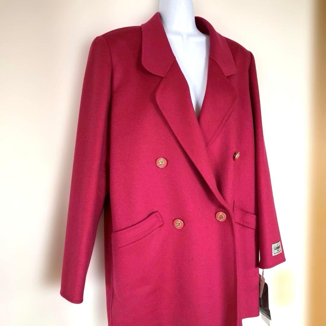 【新品タグ付き】カシミヤ100％ バーガンディ ハーフコート ダブルブレスト