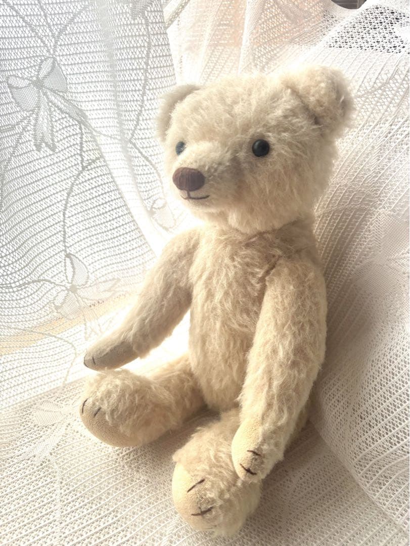 ハンドメイドベア(イギリス天然モヘア)全長34cm くまちゃん帽子つき