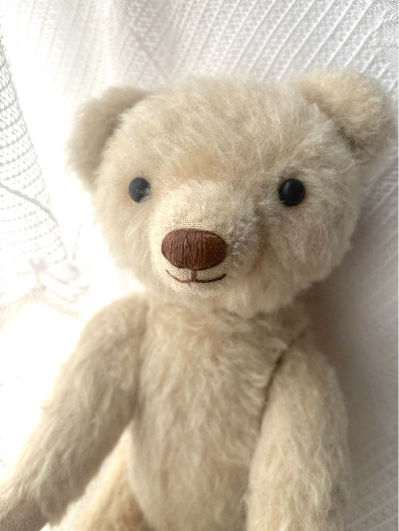 ハンドメイドベア(イギリス天然モヘア)全長34cm くまちゃん帽子つき