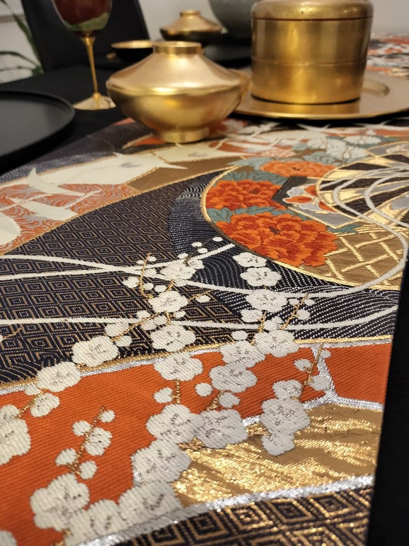 A683★逸品‼️純金箔 24K‼️ひな祭り‼️正絹テーブルランナー2m12cm