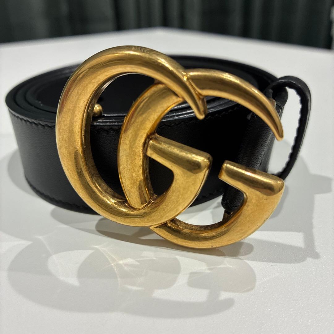 S*X様 GUCCI ブラックレザー ベルト GGロゴ