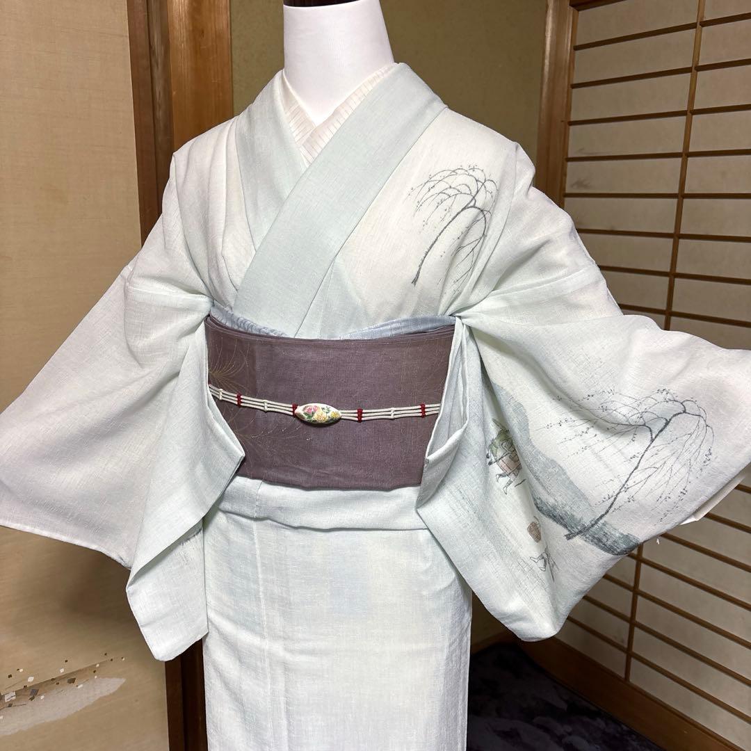 未使用近い　美品　化繊　紗紬風　訪問着　フルセット　5点　身丈163 裄丈69