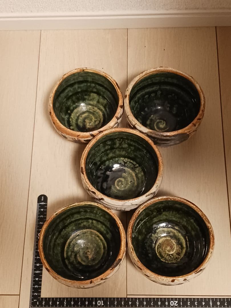 美濃焼 織部 魯山人写し 蟹絵 茶碗 佐藤和次 5点 まとめ売り