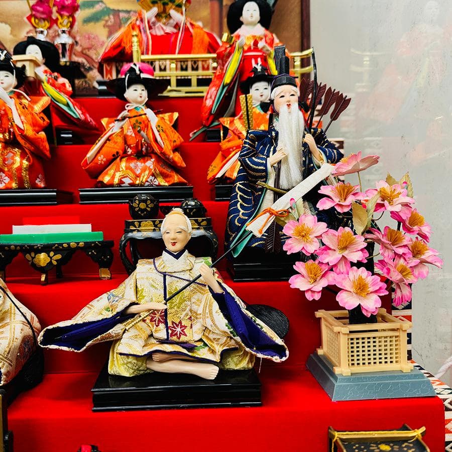 お雛様 ガラスケース入り 雛人形十五人 コンパクト 高さ71cm 巾74奥行54