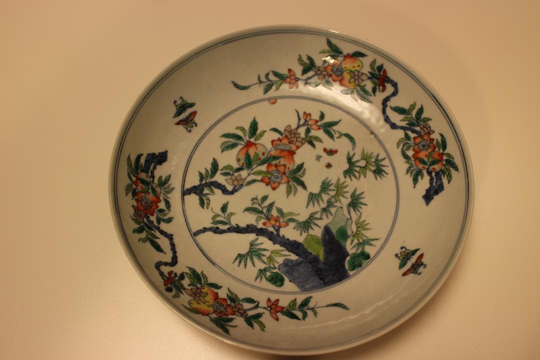 「大清雍正年製」色絵花卉文皿 （京文検） 煎茶道具、茶碗、飾り皿