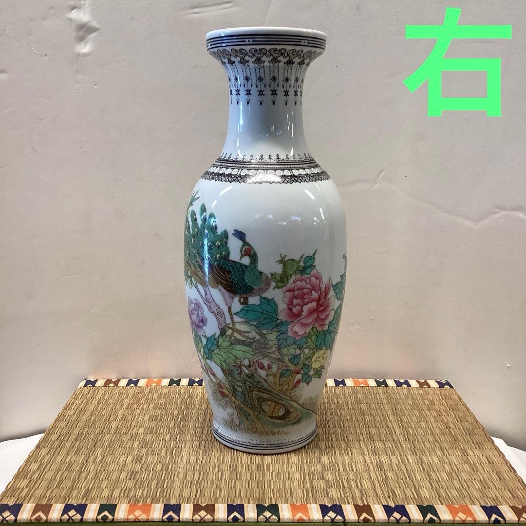 中国山水画 陶器 花瓶 2点セット