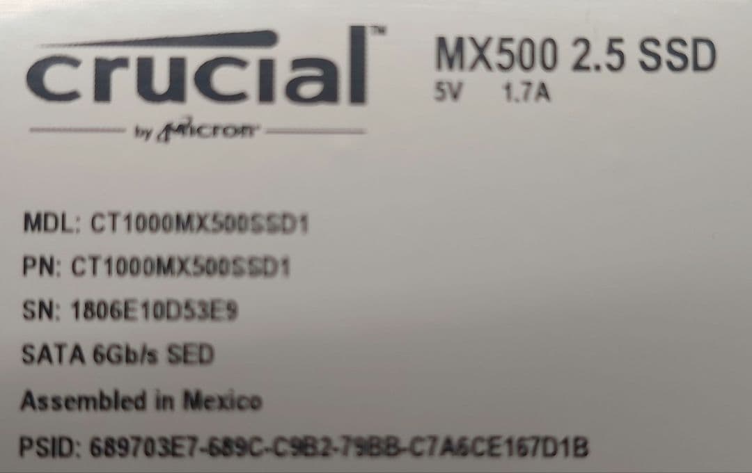 【動作良好】Crucial MX500 1TB 2.5インチ SSD