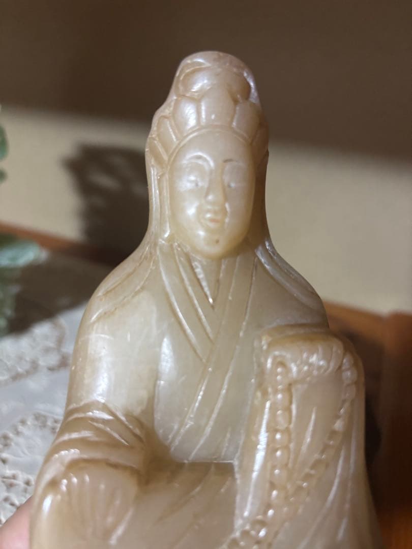 中国古美術品　黄砡　観音菩薩像 玉　約18cm