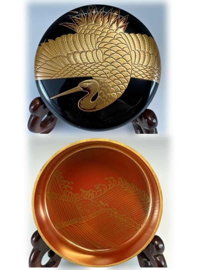 【中古品】平安宗章造　鶴蒔絵大棗（共箱）