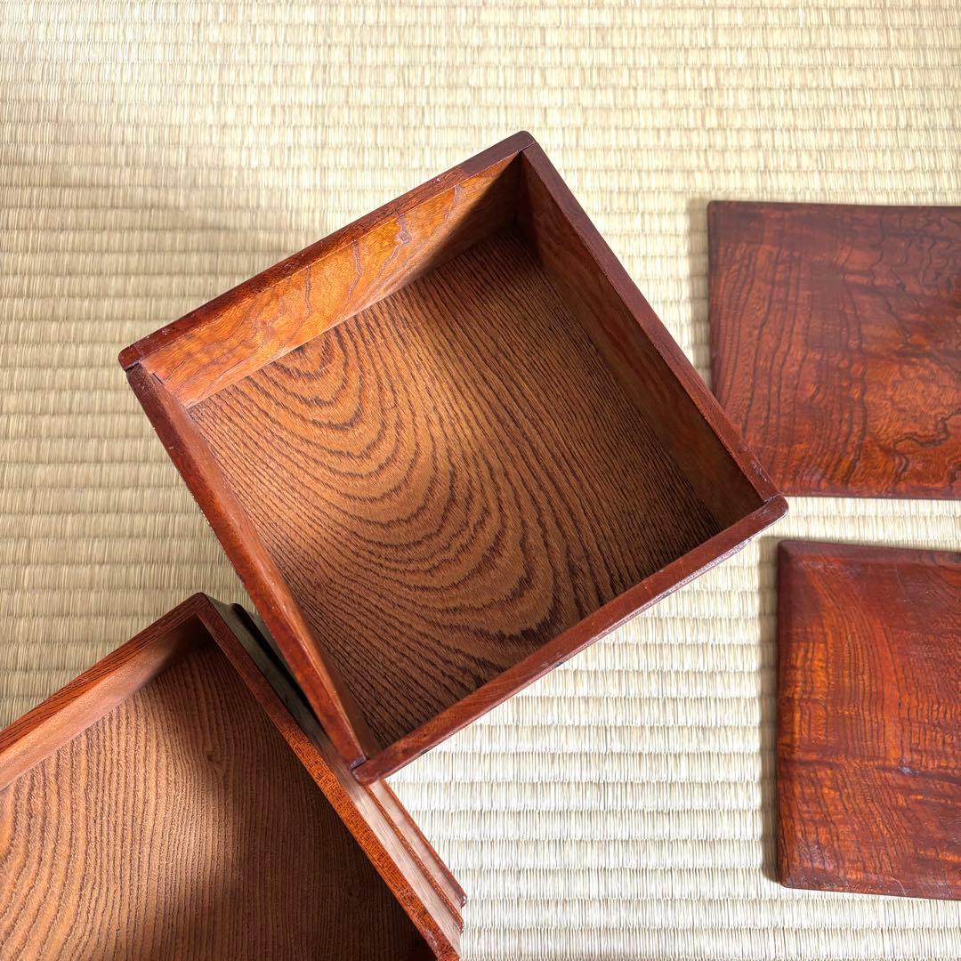 重箱　五段　木製　欅　古民芸　骨董　古美術　アンティーク　大正　昭和　工芸